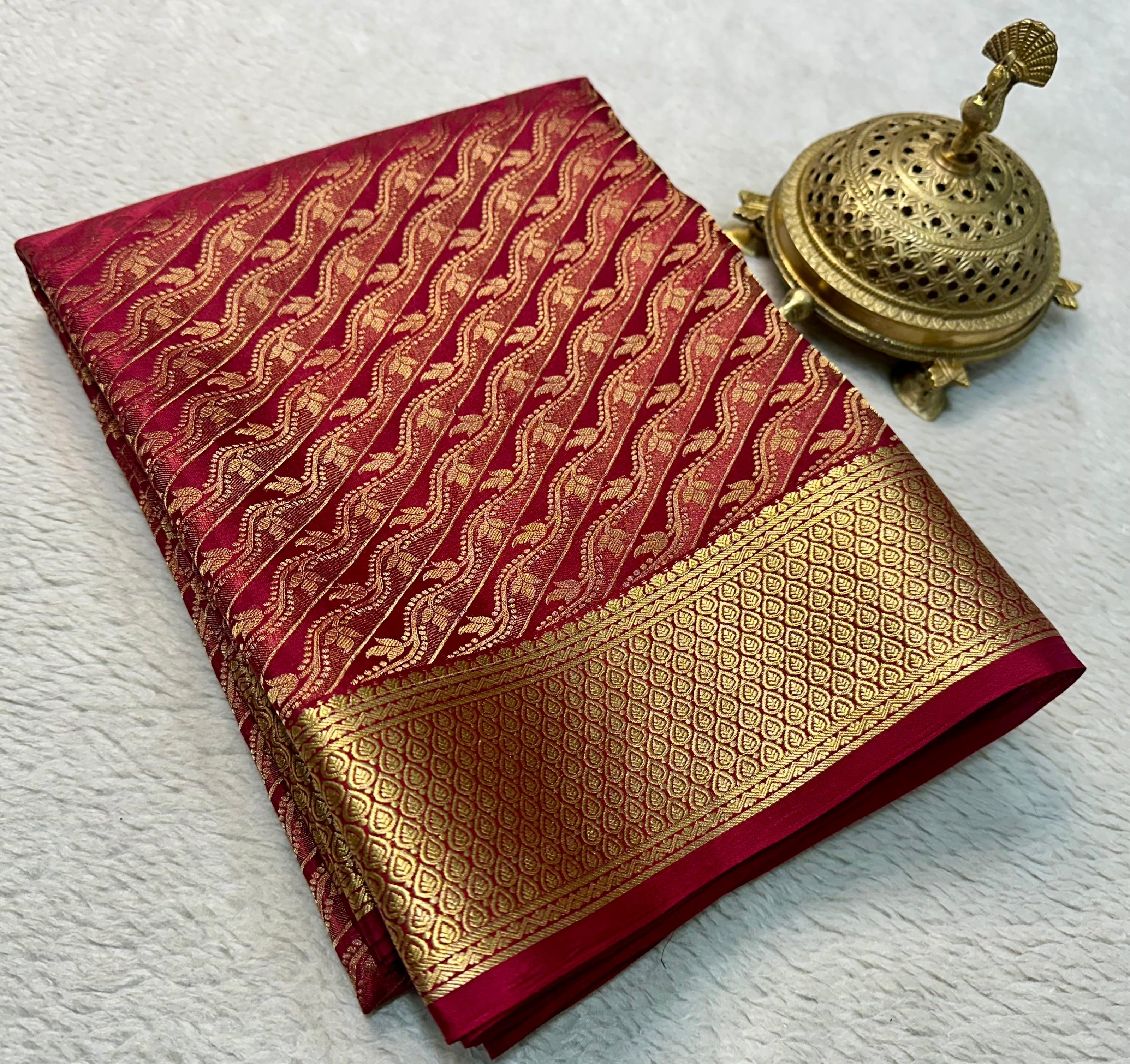 Classic Cherry Red Elegance Mysore Silk Saree SS24619