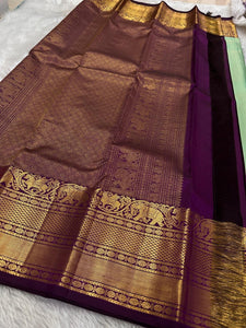 Classic Aqua & Berry Wine 2gm Zari Elegance Kanchipuram Handloom Silk Saree SS24237