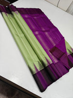 Load image into Gallery viewer, Classic Pastel Pista Green &amp; Berry Wine Purple 2gm Zari Traditional Korvai Elegance Kanchipuram Handloom Silk Saree SS27975
