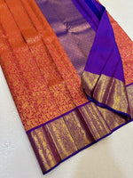 Load image into Gallery viewer, Classic Orange &amp; Violet Elegance Kanchipuram Handloom Silk Saree SS24699
