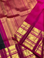 Load image into Gallery viewer, Classic Charcoal Black &amp; Dark Pink 2gm Zari Kanchipuram Handloom Silk Saree SS25826
