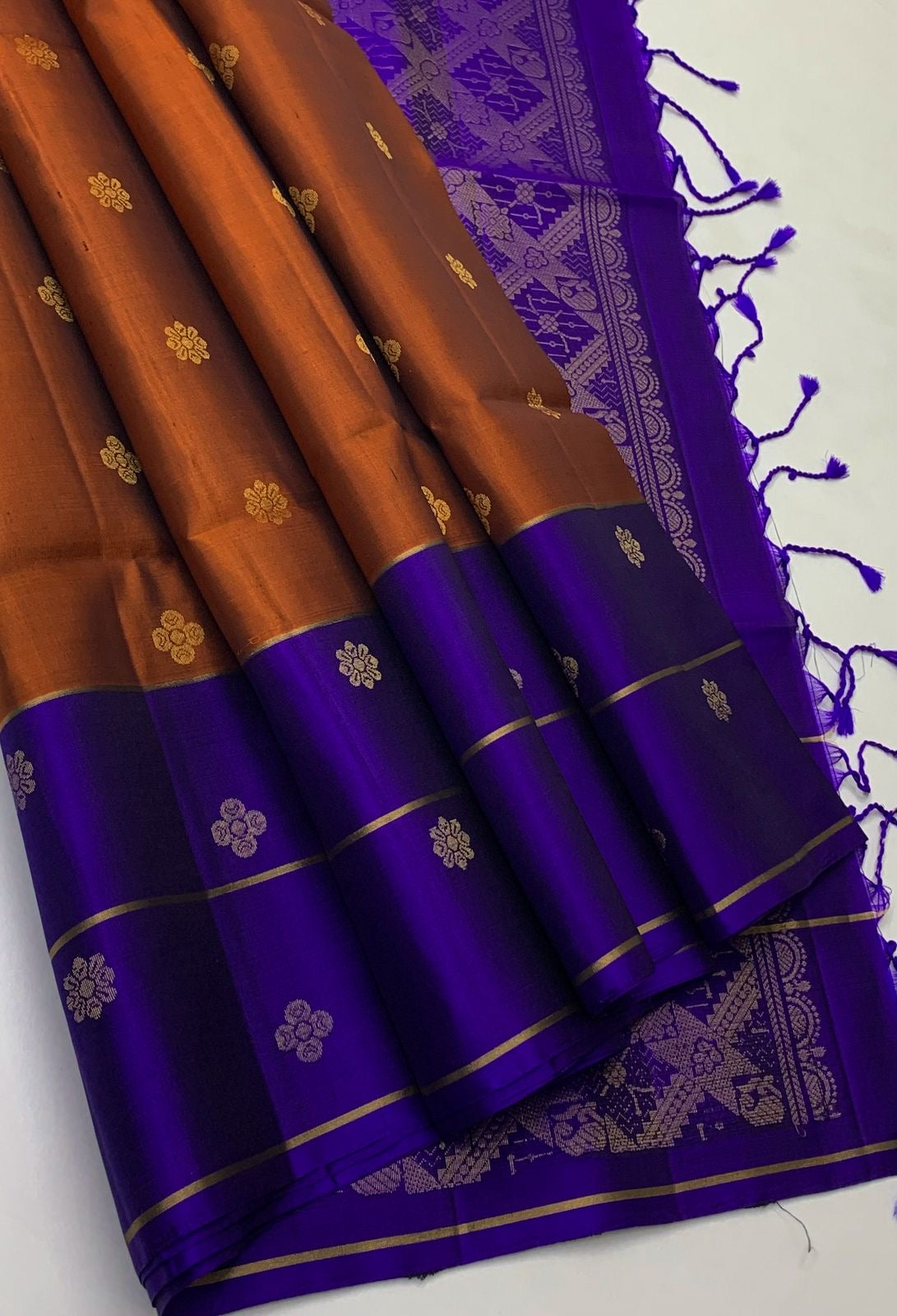 Classic Mustard & Bluish Violet Elegance Handloom Soft Silk Saree SS24569