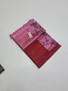 Brick Red & Baby Pink Double Warp Elegance Kanchipuram Handloom Silk Saree SS20564