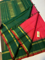 Load image into Gallery viewer, Tomato Red &amp; Dark Green 2gm Zari Elegance Kanchipuram Handloom Silk Saree SS24663
