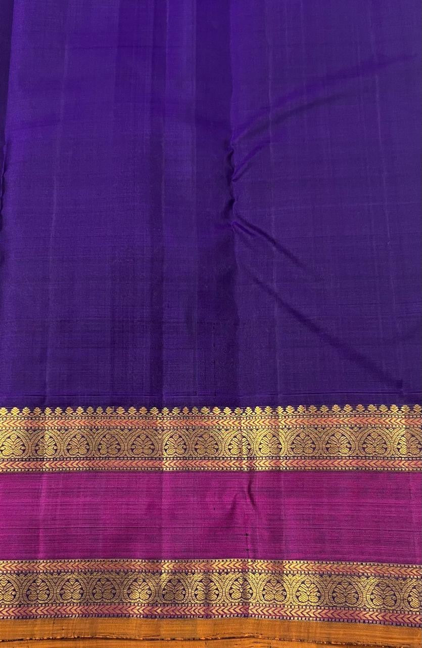 Classic Cream & Violet Purple 2gm Zari Elegance Kanchipuram Handloom Silk Saree SS25293