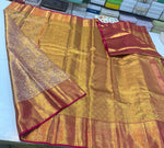 Load image into Gallery viewer, Classic Shimmer Gold &amp; Deep Pink Brocade Tissue Bridal Elegance Kanchipuram Handloom Silk Saree SS27281
