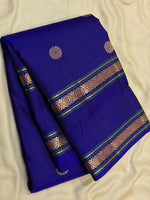 Load image into Gallery viewer, Classic Royal Blue 1gm Zari Double Border Elegance Kanchipuram Handloom Silk Saree SS28601
