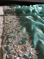 Load image into Gallery viewer, Classic Tinted Blue Handwork Elegance Crushed Tissue Silk Saree SS25698
