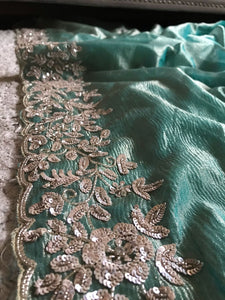 Classic Tinted Blue Handwork Elegance Crushed Tissue Silk Saree SS25698