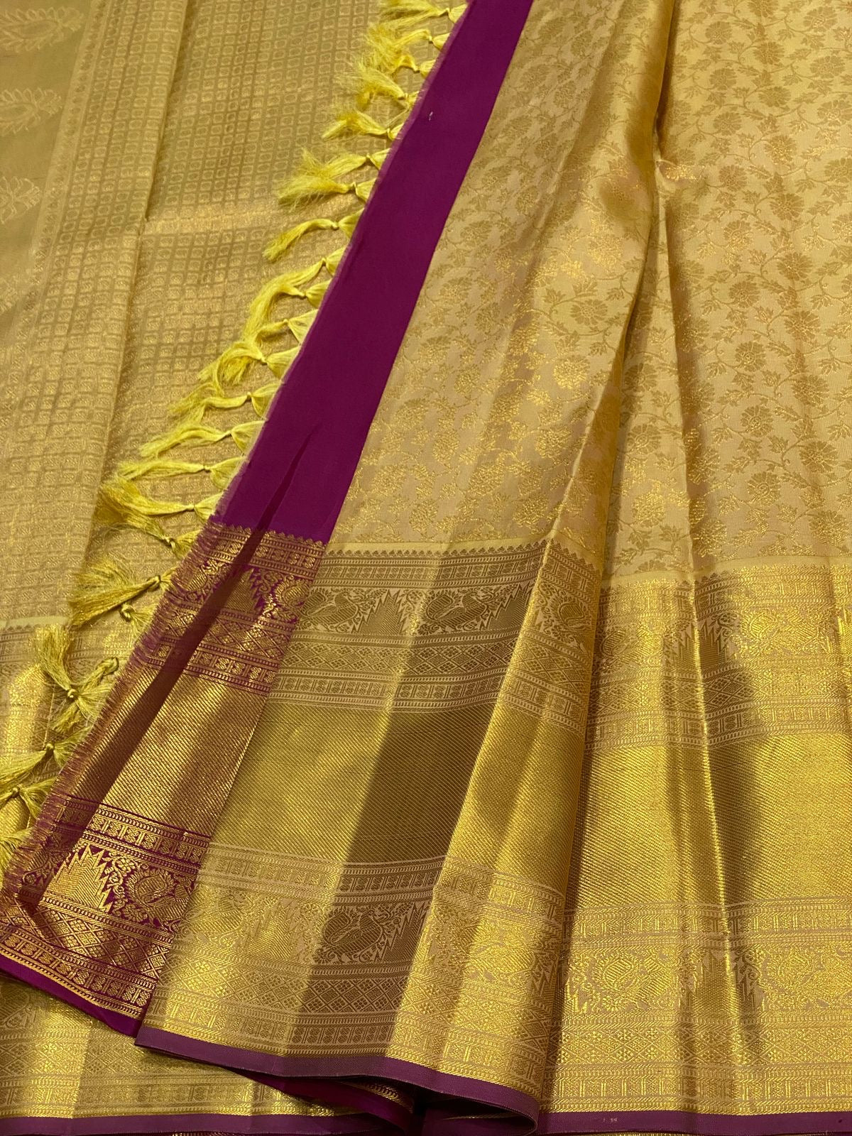 Shimmer Gold & Berry Wine 2gm Zari Elegance Bridal Kanchipuram Handloom Silk Saree SS24376