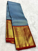 Load image into Gallery viewer, Classic Steel Blue &amp; Brick Red 2gm Zari Bridal Elegance Kanchipuram Handloom Silk Saree SS25835
