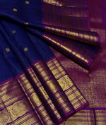 Load image into Gallery viewer, Classic Navy Blue &amp; Wine Pink 2gm Zari Vaira Oosi Brocade Bridal Elegance Kanchipuram Handloom Silk Saree SS27112

