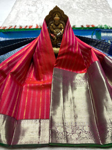 Classic Dark Pink & Peacock Blue 2gm Zari Elegance Kanchipuram Handloom Silk Saree SS24616