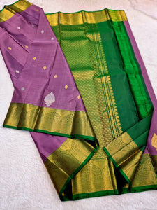 Classic Mauve & Dark Green 1gm Zari Elegance Kanchipuram Handloom Silk Saree SS24724