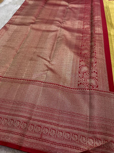 Classic Champagne Tint & Ruby Red Bridal Elegance Kanchipuram Handloom Silk Saree SS26097