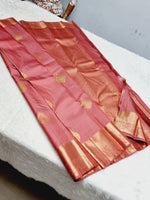 Load image into Gallery viewer, Classic Creamy Rose 1gm Zari Elegance Kanchipuram Handloom Silk Saree SS24729
