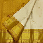 Load image into Gallery viewer, Classic Butter Beige &amp; Mustard 1gm Zari Elegance Kanchipuram Handloom Silk Saree SS28569
