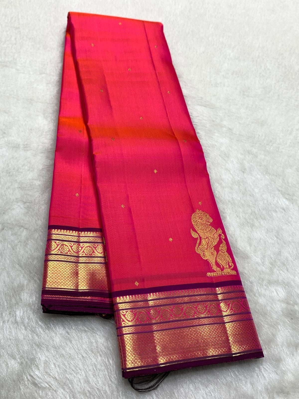 Classic Rose Pink & Purple 2gm Zari Kanchipuram Handloom Silk Saree SS26499