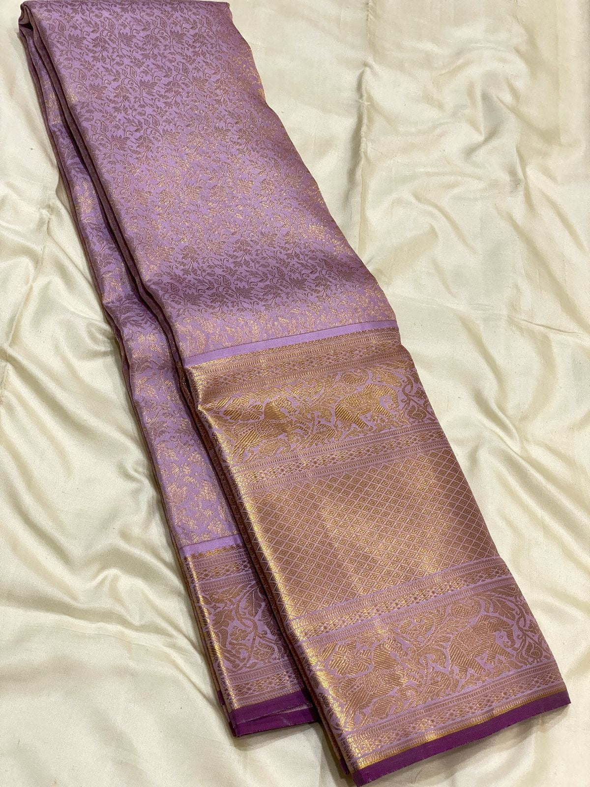 Shimmer Lavender Mauve Brocade 2gm Zari Bridal Elegance Kanchipuram Handloom Silk Saree SS24377