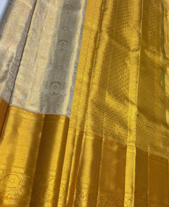 Classic Shimmer Pearl & Yellow Bridal Elegance Kanchipuram Tissue Handloom Silk Saree SS24181