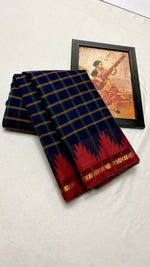 Load image into Gallery viewer, Classic Navy Blue &amp; Brick Red Kanchipuram Handloom Cotton Saree SS26706
