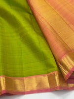 Load image into Gallery viewer, Classic Lime Green &amp; Peach Tint 2gm Zari Elegance Kanchipuram Handloom Silk Saree SS27615
