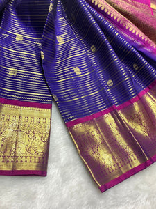 Classic Navy Blue & Dark Wine Pink 2gm Zari Kanchipuram Handloom Silk Saree SS25990