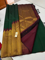 Load image into Gallery viewer, Classic Dark Green &amp; Maroon Temple Border Elegance Kanchipuram Handloom Silk Saree SS20654
