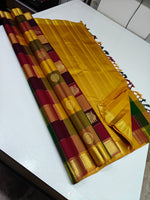 Load image into Gallery viewer, Classic Multi Color Checks 2gm Zari Elegance Kanchipuram Handloom Silk Saree SS27622
