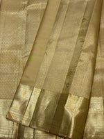 Load image into Gallery viewer, Classic Shimmer Oatmeal Beige Diagonal Rectangular Design Brocade 2gm Zari Bridal Elegance Kanchipuram Handloom Silk Saree SS27479
