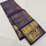 Load image into Gallery viewer, Classic Royal Blue 1gm Zari Bridal Elegance Kanchipuram Handloom Silk Saree SS26668
