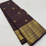 Load image into Gallery viewer, Classic Dark Coffeee Brown 1gm Zari Elegance Kanchipuram Handloom Silk Saree SS24392
