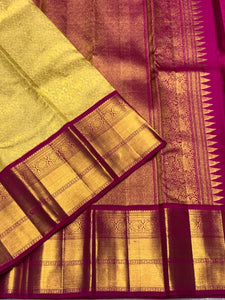 Classic Yellow & Pink 2gm Zari Bridal Elegance Kanchipuram Handloom Silk Saree SS25272