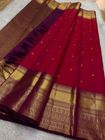 Load image into Gallery viewer, Classic Chilly Red &amp; Berry Plum 2gm Zari Elegance Kanchipuram Handloom Silk Saree SS24630
