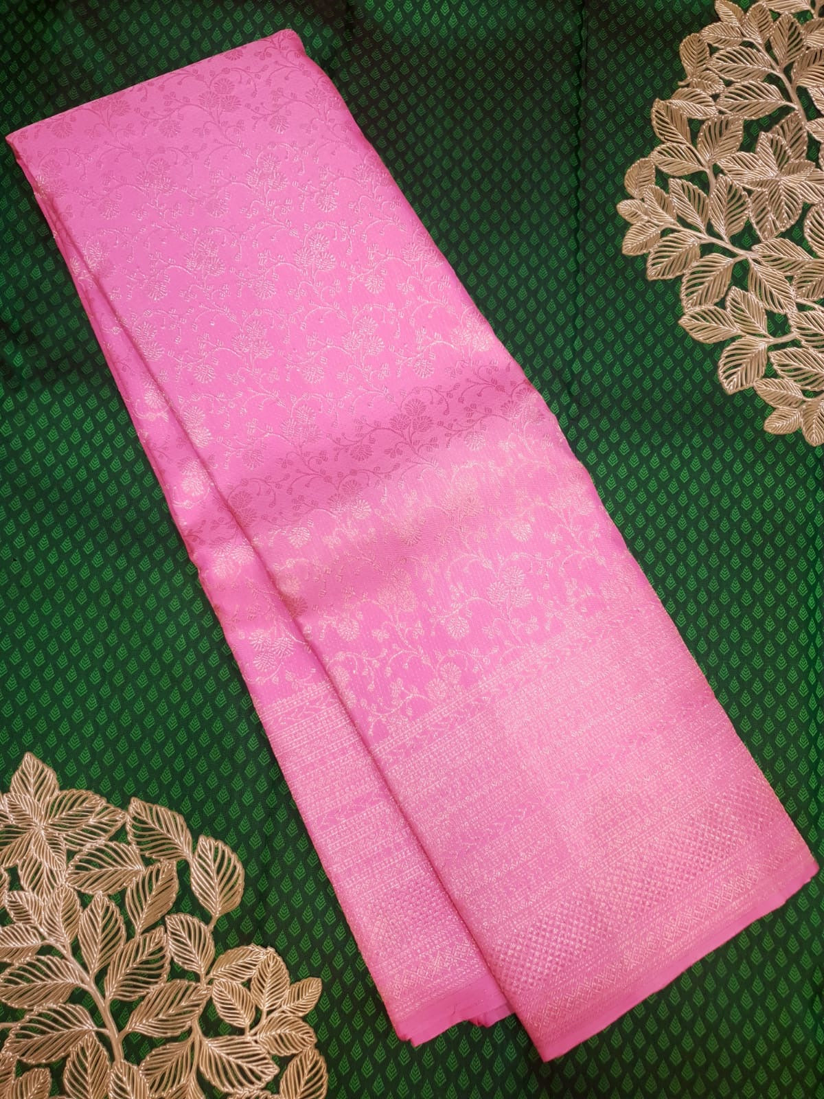 Classic Baby Pink 2gm Zari Turning Border Bridal Elegance Kanchipuram Handloom Silk Saree SS25681