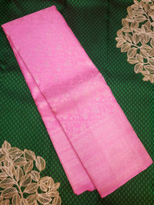 Classic Baby Pink 2gm Zari Turning Border Bridal Elegance Kanchipuram Handloom Silk Saree SS25681