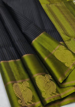 Load image into Gallery viewer, Classic Slate Blue &amp; Olive Green Double Warp Elegance Handloom Soft Silk Saree SS26744
