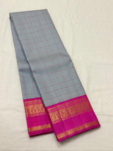 Classic Grey & Deep Pink 2gm Zari Elegance Kanchipuram Handloom Silk Saree SS23550