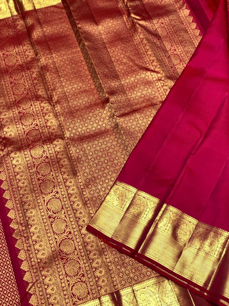 Classic Pinkish Red 2gm Zari Bridal Elegance Kanchipuram Handloom Silk Saree SS25431