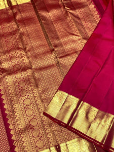 Classic Pinkish Red 2gm Zari Bridal Elegance Kanchipuram Handloom Silk Saree SS25431