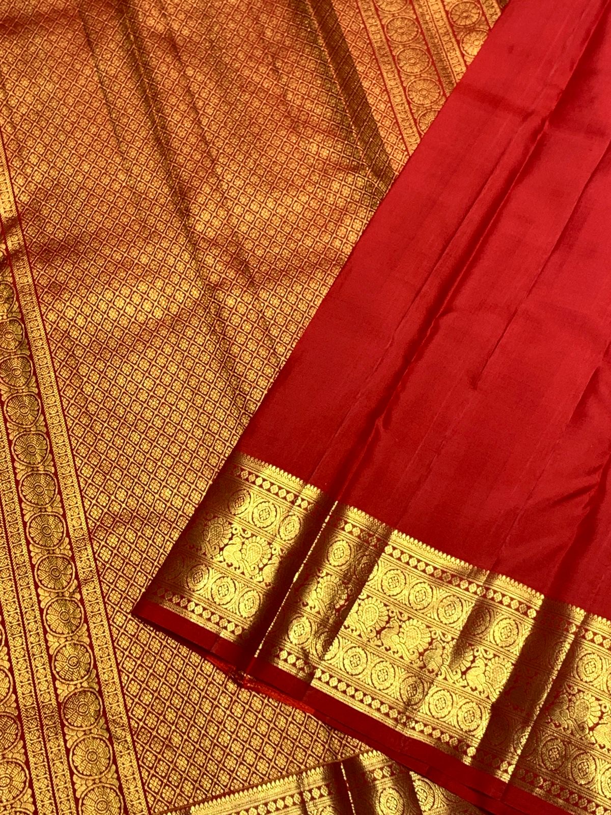 Classic Dark Orange Red 2gm Zari Bridal Elegance Kanchipuram Handloom Silk Saree SS26494