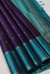 Classic Violet & Teal Blue Elegance Handloom Soft Silk Saree SS24492