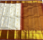 Load image into Gallery viewer, Classic White &amp; Brown 2gm Zari Korvai Brocade Bridal Elegance Kanchipuram Handloom Silk Saree SS27073
