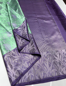 Classic Light Green & Indigo Violet Brocade Tissue Elegance Kanchipuram Handloom Silk Saree SS25204
