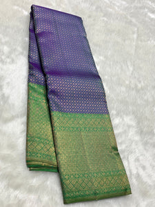 Classic Bluish Violet & Green 2gm Zari Elegance Kanchipuram Handloom Silk Saree SS25437