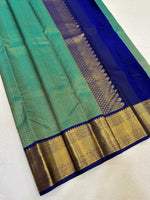 Load image into Gallery viewer, Classic Jade Green &amp; Royal Blue Elegance Kanchipuram Handloom Silk Saree SS24698
