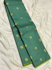 Classic Parrot Green 2gm Zari Vaira Oosi Kanchipuram Handloom Silk Saree SS26043