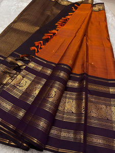 Classic Burnt Orange & Dark Chocolate Elegance Kanchipuram Handloom Silk Saree SS24538