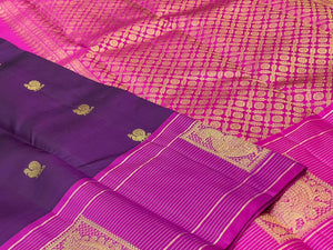 Classic Plum & Fuchsia Pink 1gm Zari Elegance Kanchipuram Handloom Silk Saree SS24711