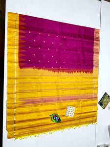 Classic Magenta & Sunny Yellow 2gm Zari Elegance Kanchipuram Handloom Silk Saree SS23706